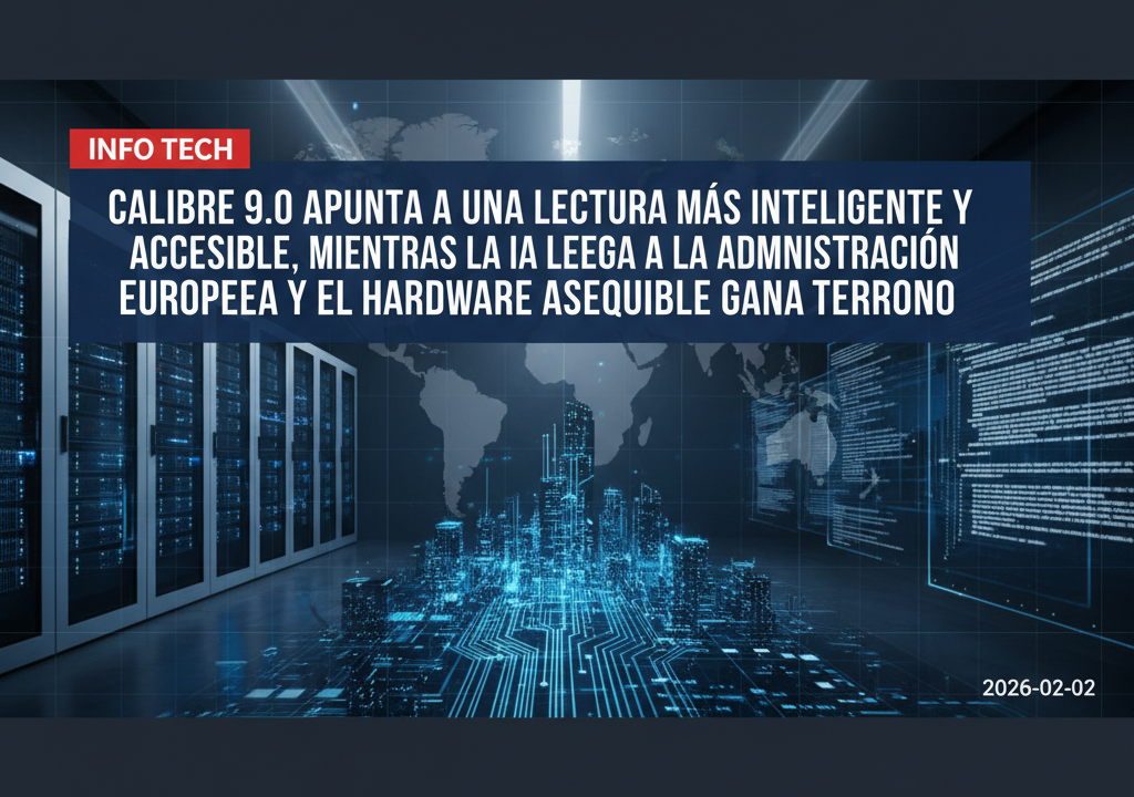 Calibre 9.0 apunta a una lectura más inteligente y accesible, mientras la IA llega a la administración europea y el hardware asequible gana terreno