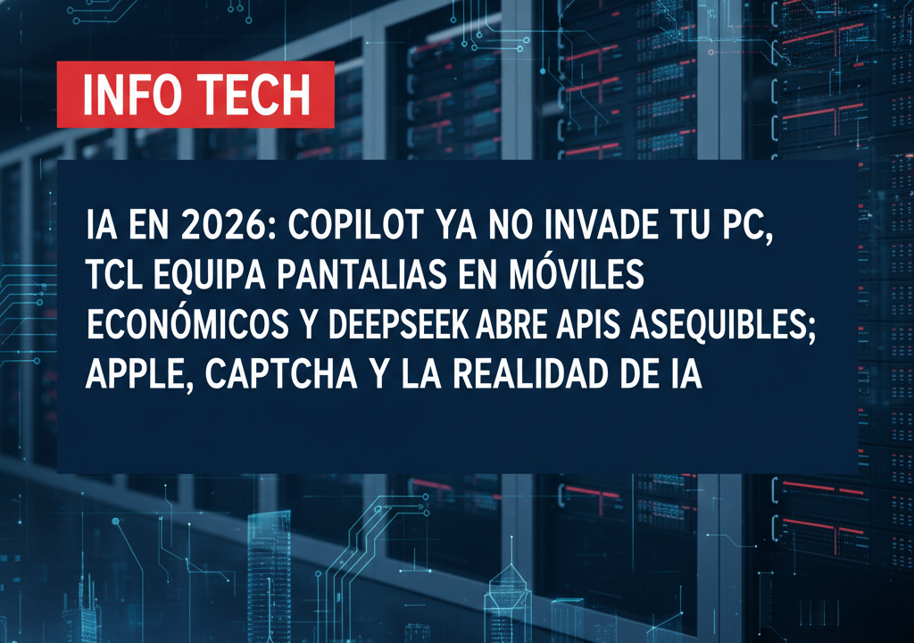IA en 2026: Copilot ya no invade tu PC, TCL equipa pantallas en móviles económicos y DeepSeek abre APIs asequibles; Apple, CAPTCHA y la realidad de la IA