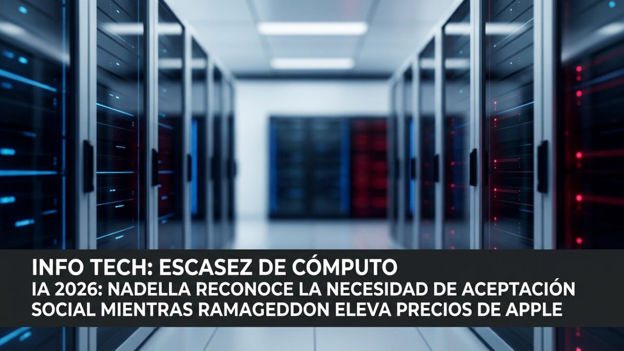 Escasez de Cómputo IA 2026: Nadella Reconoce la Necesidad de Aceptación Social Mientras RAMageddon Eleva Precios de Apple