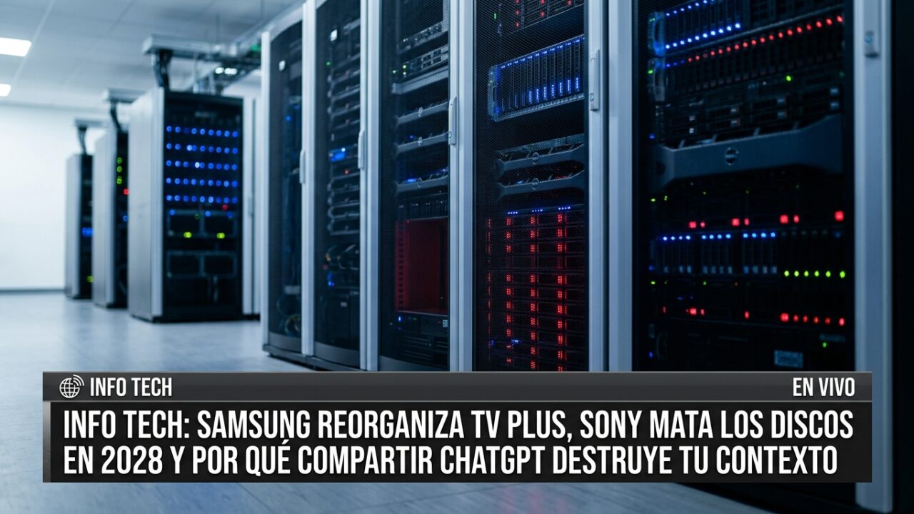 Samsung reorganiza TV Plus, Sony mata los discos en 2028 y por qué compartir ChatGPT destruye tu contexto